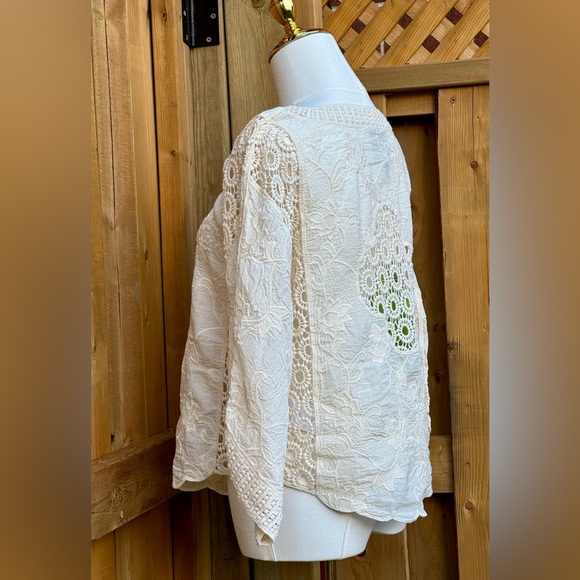 🆕 FARM Rio 🧿 NWOT Off White Crochet Long Sleeve Blouse - Picture 6 of 15